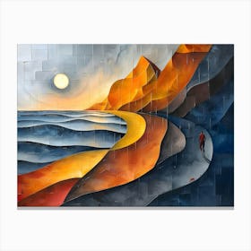 Sunset At The Beach, Cubism Canvas Print