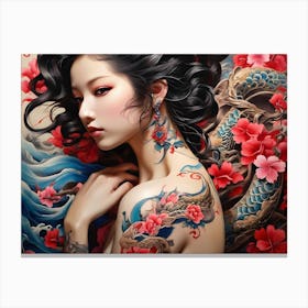 Asian Girl With Dragon Tattoo Canvas Print