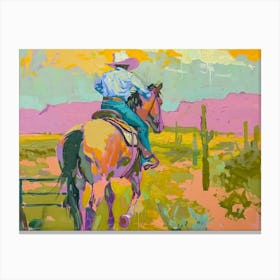 Neon Cowboy In Sonoran Desert Arizona 2 Painting Canvas Print
