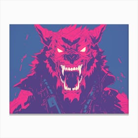 Vibrant Wolf | Neon Glitch Art Canvas Print
