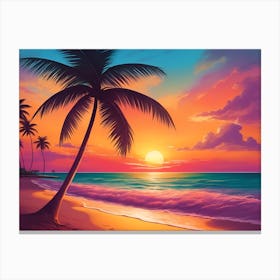 A Tranquil Beach At Sunset Horizontal Illustration 21 Canvas Print