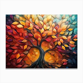 3d Abstraction Art A Tree Surrounded By Many Colorful Leaves Canvas Print