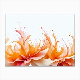 Two Orange And Pink Abstract Shapes Resembling Flowers, Created By Splashes Of Liquid, Against A White Background Canvas Print