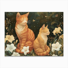 Floral Animal Illustration Cat 1 Canvas Print