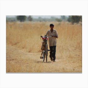 Boy With Bicycle In Rajasthan, India Canvas Print