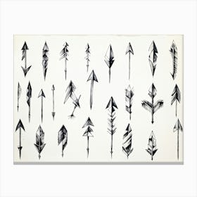 Black And White Abstract Watercolor Illustration Of A Diverse Collection Of Hand Drawn Arrows And Po (2) Canvas Print