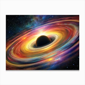 Black Hole With Colorful Accretion Disk In Space Canvas Print