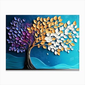 Colorful Tree with Leaves on Hanging Branches Illustration 1 Canvas Print