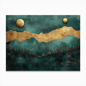 3d With an Abstract Depiction of a Dark Green and Golden Forest Landscape Canvas Print