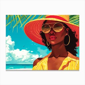Illustration of an African American woman at the beach 34 Canvas Print