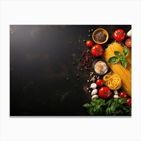 Fresh Pasta On Black Background Canvas Print