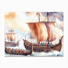 Viking Ships AI watercolor 2 Canvas Print