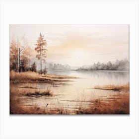 A Painting Of A Lake In Autumn 26 Canvas Print