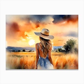 Country Girl Enjoy The Morning Sun -Watercolor Wash Painting Canvas Print