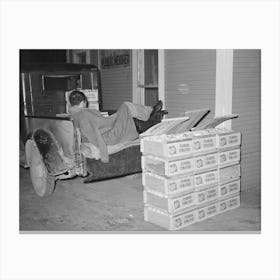 Tomato Peddler Asleep In Back Of His Truck At Early Morning Vegetable Market, San Antonio, Texas By Russell Lee Canvas Print
