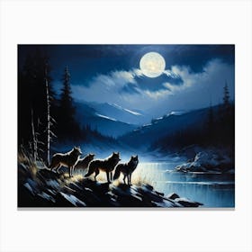 A Pack Of Wolves Silhouetted Under A Full Moon Their Howls Amalgamating With The Wailing Wind Amid (2) Canvas Print