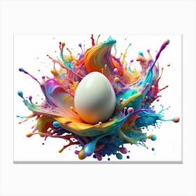 White Easter Egg Surrounded By A Colorful Paint Explosion 1 Canvas Print