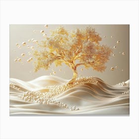 3d Art Gold Tree and Pearl Canvas Print