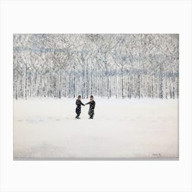 The Agreement Men In Snow Shaking Hands Canvas Print