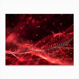 A Wave Like Pattern Of Red Glowing Particles And Lines Is Flowing Across A Dark Red Background Canvas Print