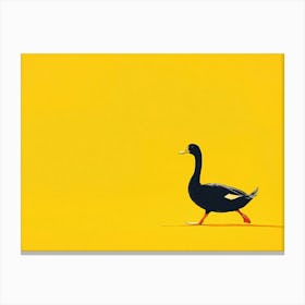 Black Duck Walking On A Yellow Background Canvas Print