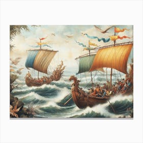 Viking Ships vintage art 1 Canvas Print