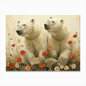 Floral Animal Illustration Polar Bear 1 Canvas Print