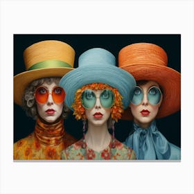 Three Women Wearing Colored Hats Glasses And Hats 1 Canvas Print