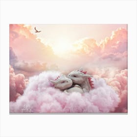 Baby Dragon Eyes Closed Curled Into A Slumbering Embrace Atop Fluffy Candy Colored Clouds Rosy T Canvas Print