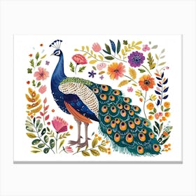 Little Floral Peacock 1 Canvas Print