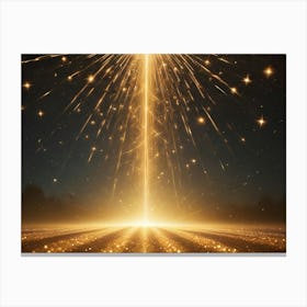 Abstract Image Of A Golden Beam Of Light Emanating From A Glowing Orb, Surrounded By Golden Sparkles And A Dark, Misty Background Canvas Print