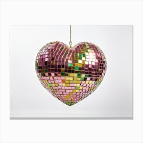 Heart Shaped Disco Ball Crafted In Gold Mesh Intertwining Sparkles Of Pink Orange Purple Green H Canvas Print