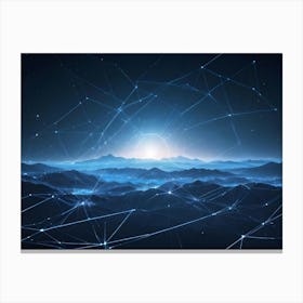 Abstract Blue Network With Light Over A Mountain Landscape Canvas Print