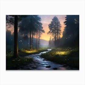 Fireflies In The Forest Paintings Art Print 1 Canvas Print