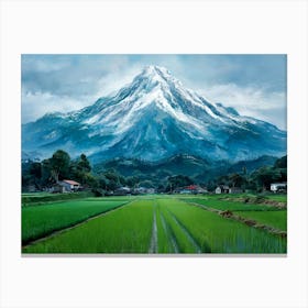 Painting of Rural Rice Fields and Mountain view Canvas Print