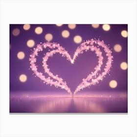 Abstract Image Of A Glowing Pink Heart Shape Made Up Of Small Lights, With A Blurred Background Of Golden Bokeh Canvas Print