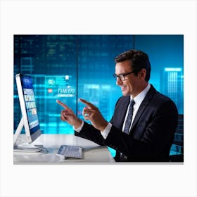 Businessman Pointing At Computer Screen 1 Canvas Print