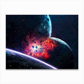 Planet explosion. Apocalypse in space #1 — space poster, space photo art, collage Canvas Print