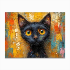 Whiskered Masterpieces: A Feline Tribute to Art History: Black Cat With Yellow Eyes Canvas Print
