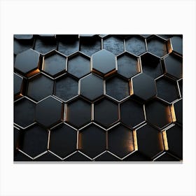 Elegant Seamless Pattern Black 3d Hexagonal Geometric Shape Canvas Print