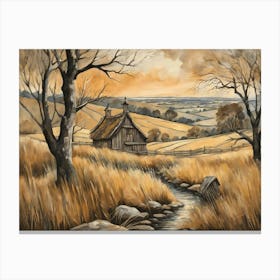 Antique Rustic Muted Landscape Painting (31) Canvas Print