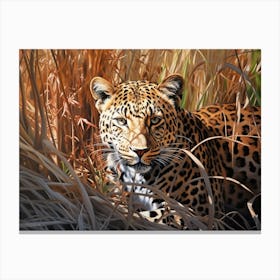 African Leopard In Tall Grass Realism 1 Canvas Print