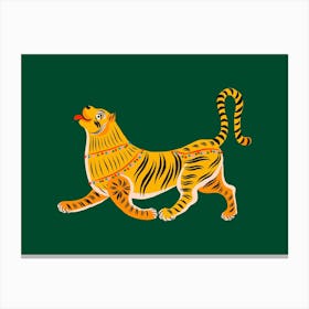 Happy Tiger Green Canvas Print