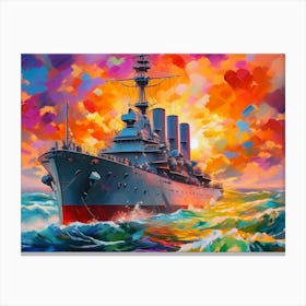 Battleship In The Ocean 1 Canvas Print