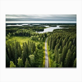 An Aerial View Capturing The Blinding Beauty Of A Life Filled Forest In Sweden Sprawling Spruce And (2) Canvas Print