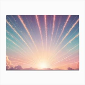 Abstract Image Of A Bright, Colorful Sunrise Over A Mountain Range, With Radiating Light Beams And Soft, Pink Clouds Canvas Print