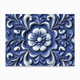 Seamless Relief Sculpture Ation Retro Pattern Blue Spiral Canvas Print