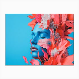 Flower Painting Blue and Red Face Canvas Print