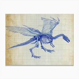 Flying Dinosaur Blueprint Sketch Canvas Print