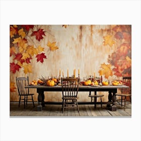 A Vintage Painting Esque Thanksgiving Celebration Enfolding Within An Intimate Group Nestled Amid R 2 2 Canvas Print